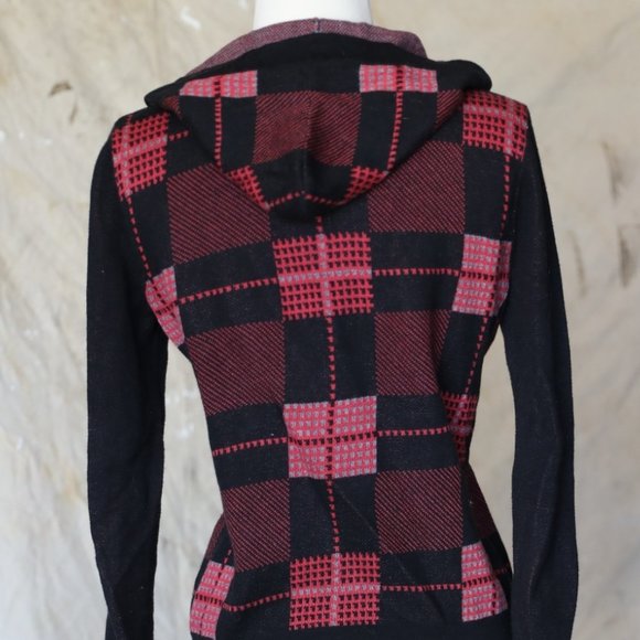 Caslon black/red/pink plaid zip up sweater hoodie - Picture 6 of 9